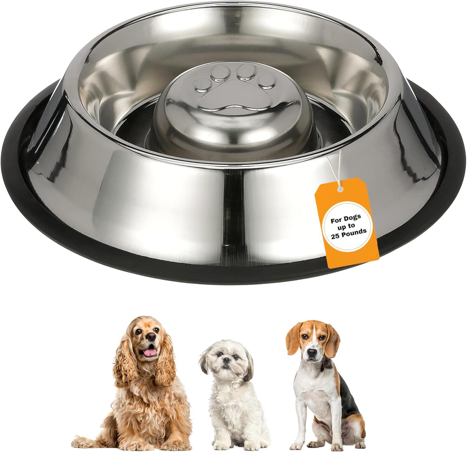 Neater Pets Stainless Steel Non-Tip Slow Feed Bowl - Improves Digestion, Stops Obesity, and Slows Down Eating, 1.5 Cup
