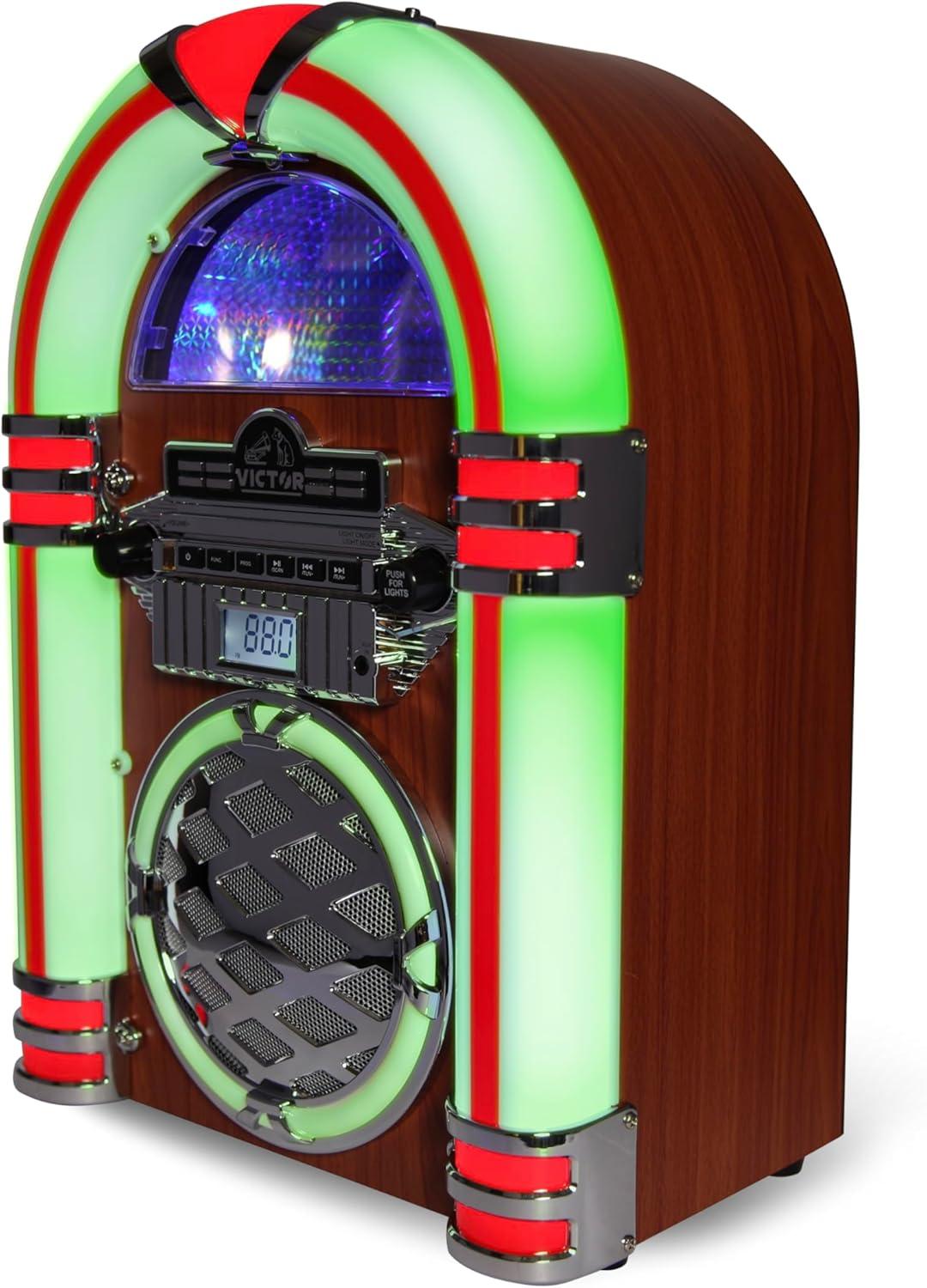 Victor Bluetooth Jukebox Speaker with FM Radio & Multicolor LED Lighting
