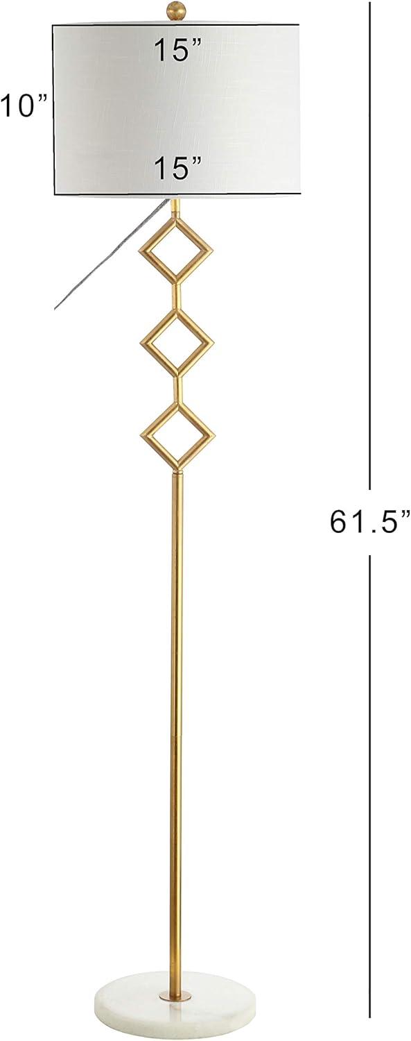 JONATHAN Y Diamante 61.5" Modern Gilt Metal with Marble Based LED Floor Lamp, Gold/White, JYL1083A