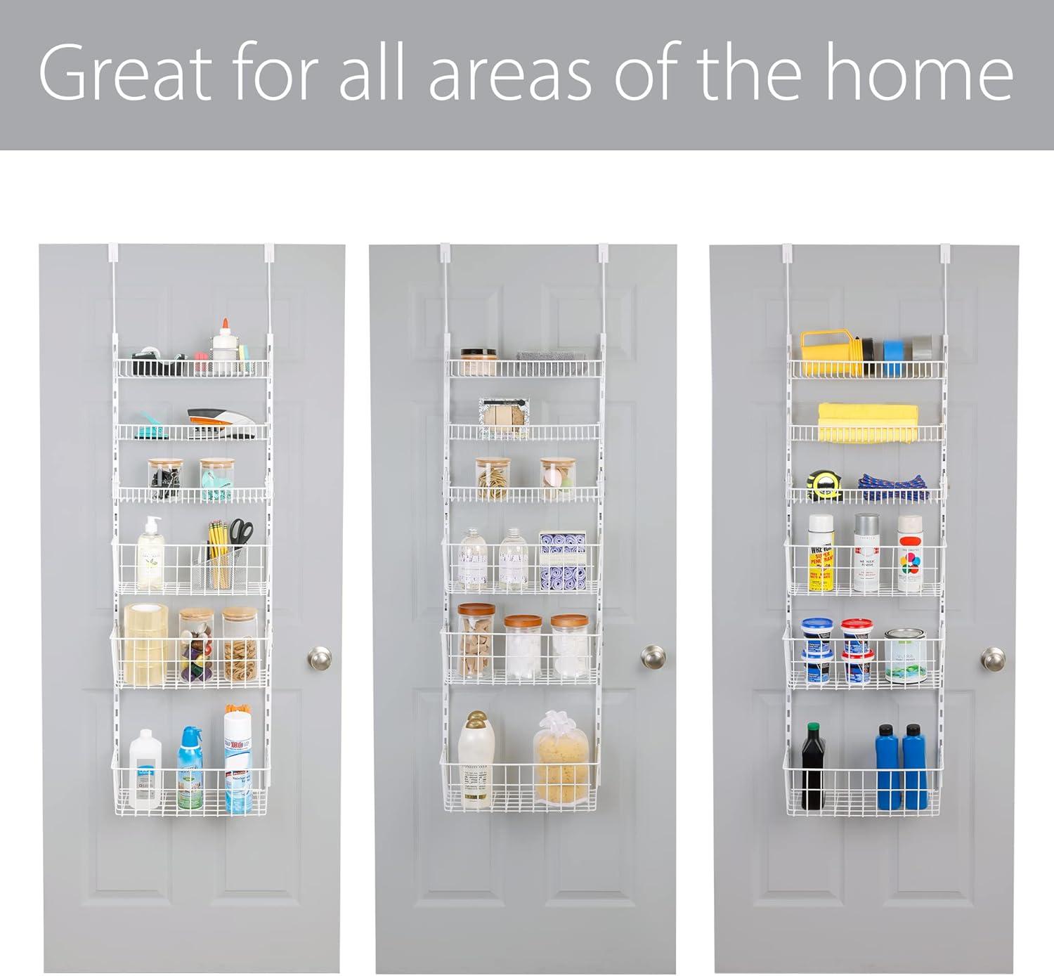 Smart Design Over the Door Pantry Organizer Rack with 6 Adjustable Steel Shelves - White