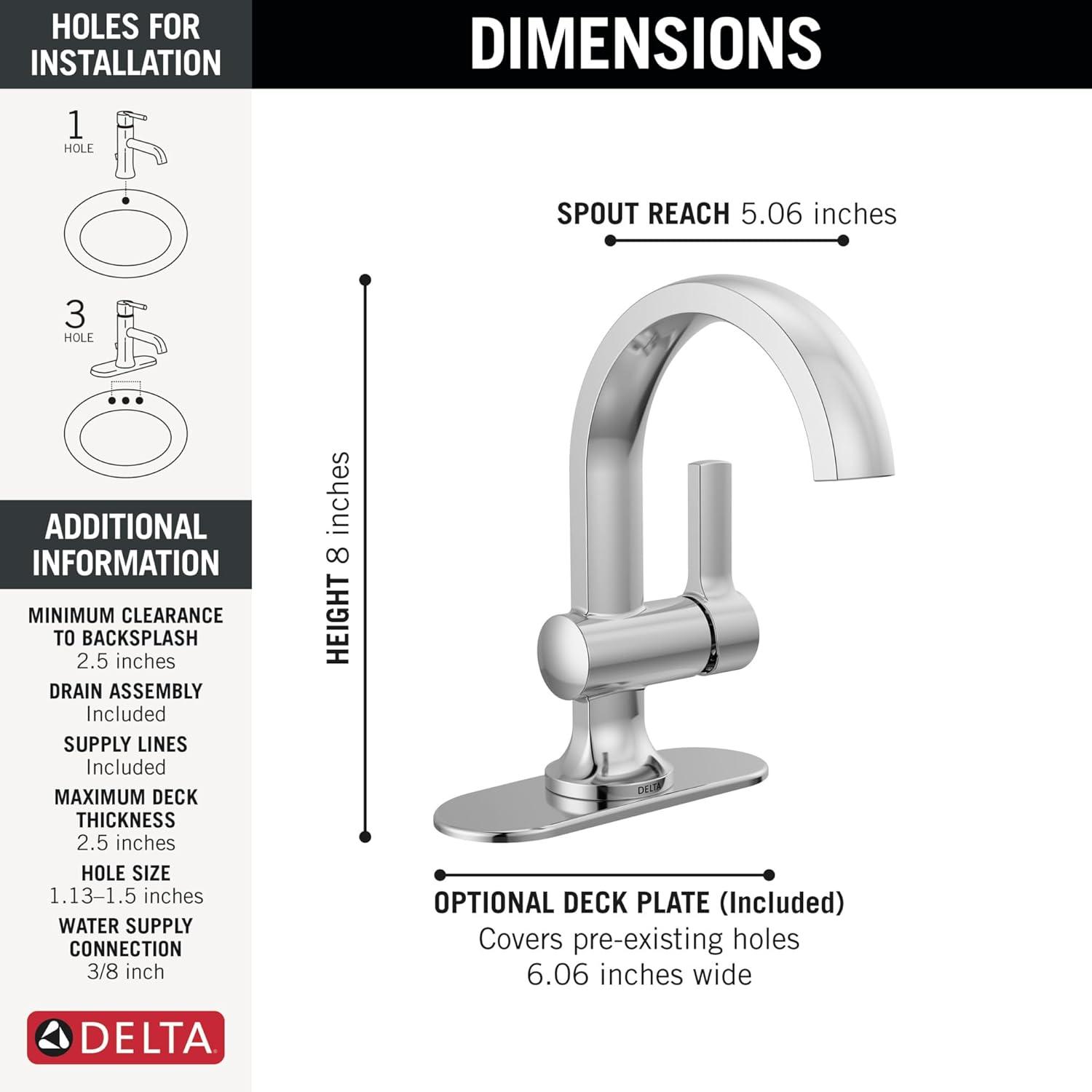 Albion Chrome Single Hole Bathroom Faucet with Pop-Up Drain