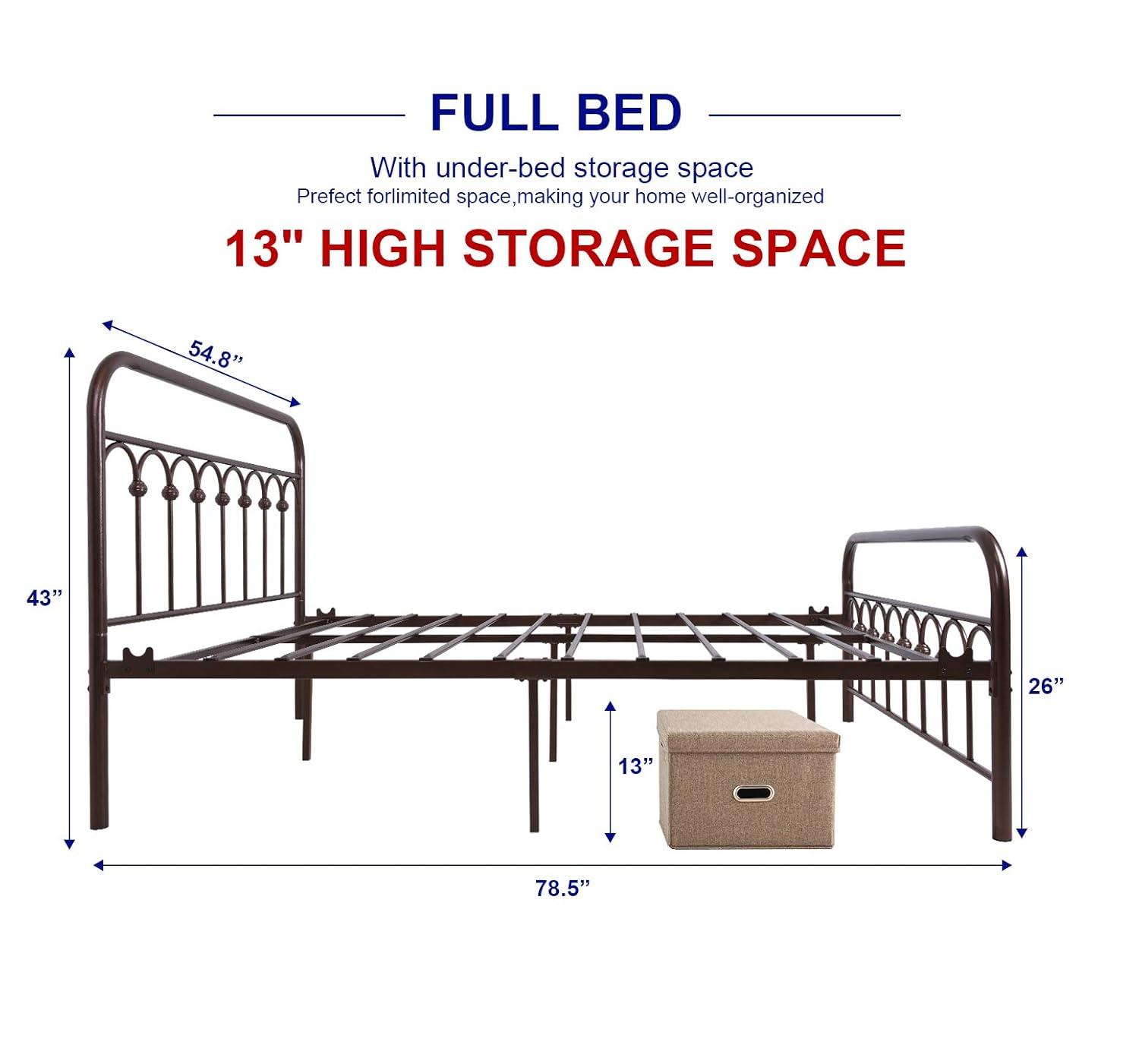 TUSEER Metal Bed Frame Full Size with Vintage Headboard and Footboard Platform Base Wrought Iron (Black)