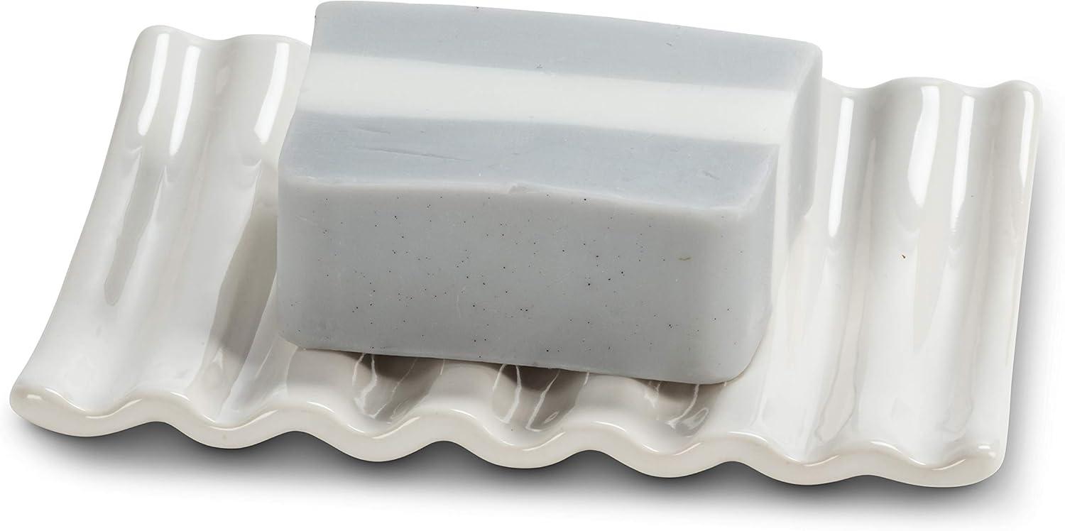 White Ceramic Ridged Minimalist Soap Dish