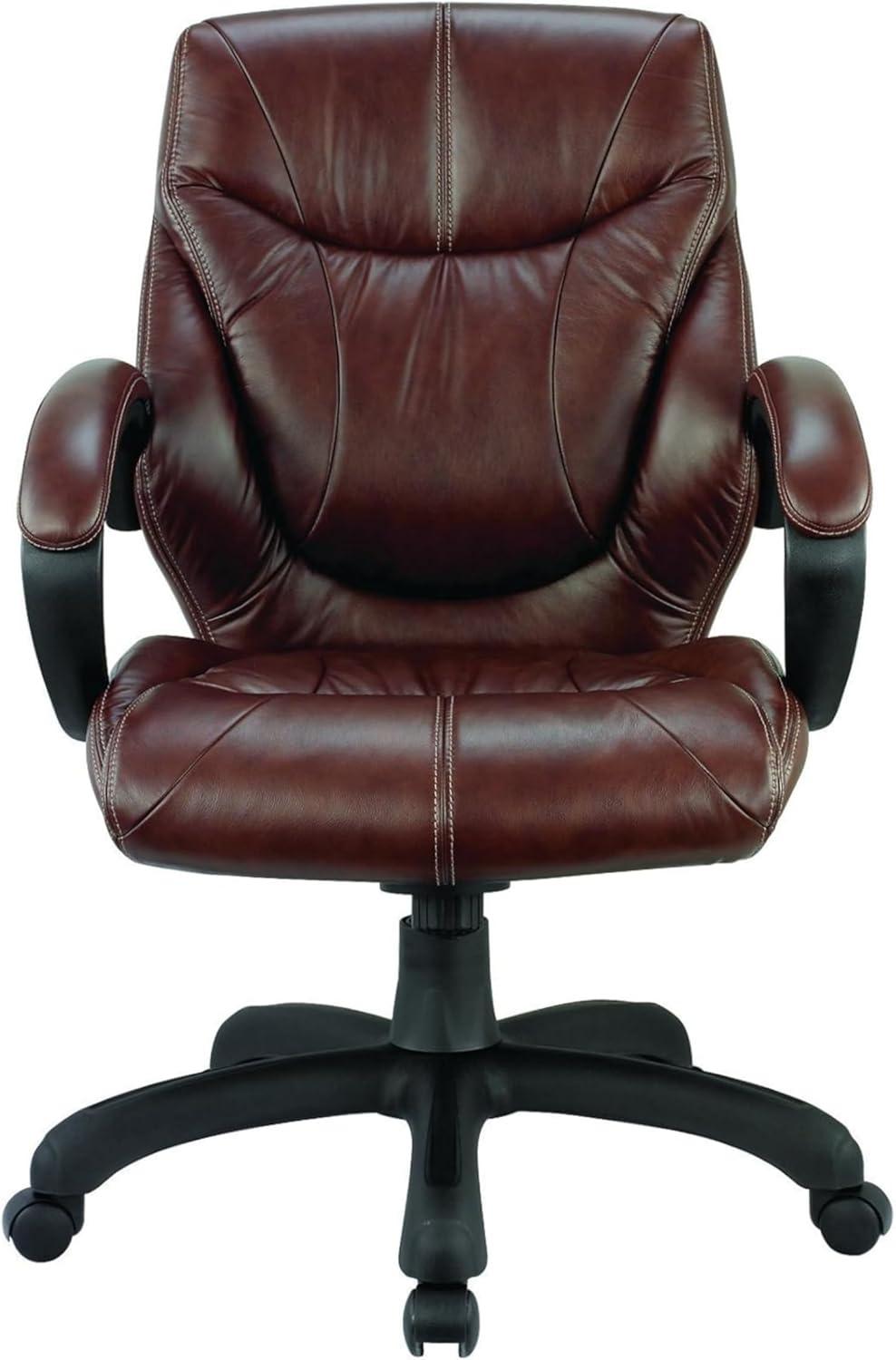 Nicer Furniture  Middle Back Real Leather Executive Chair, Brown