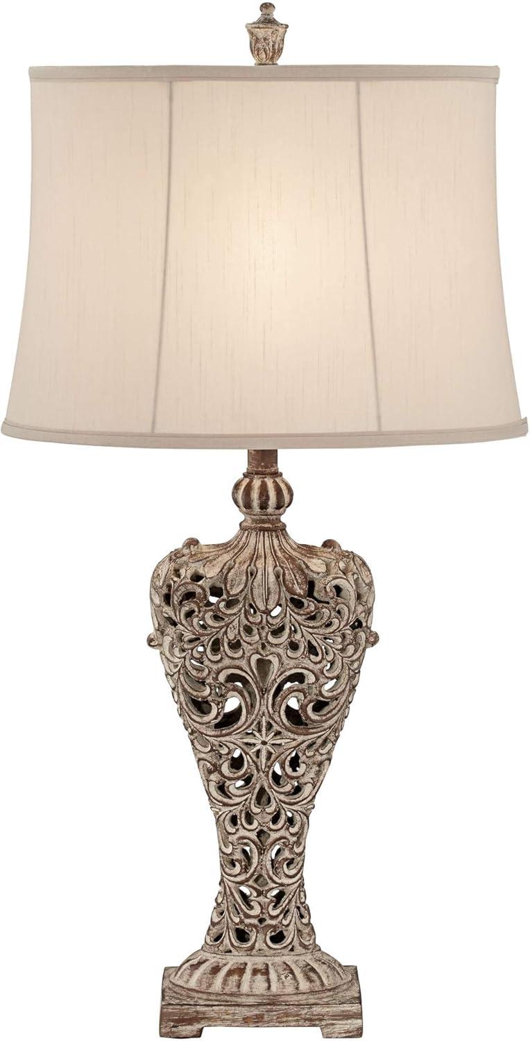 Barnes and Ivy Elle Traditional Table Lamp 33" Tall Antique Gold Florentine Off White Oval Shade for Bedroom Living Room Bedside Nightstand Office