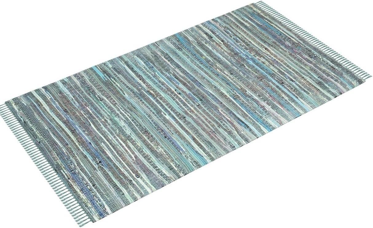 Rag Rug RAR127 Hand Woven Indoor Accent Rug - 4'x6' - Turquoise/Multi - Safavieh