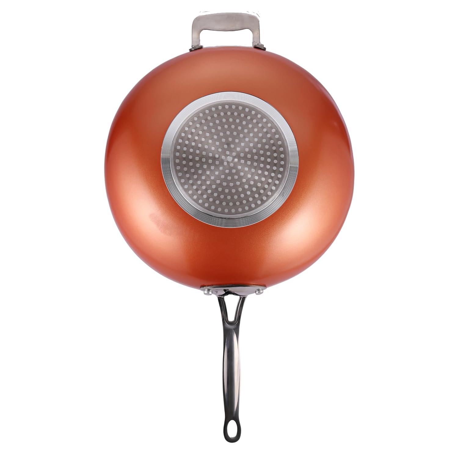 Master Pan Masterpan Chef's Wok & Glass Lid, Copper Color Ceramic Non-Stick Coating, 12"