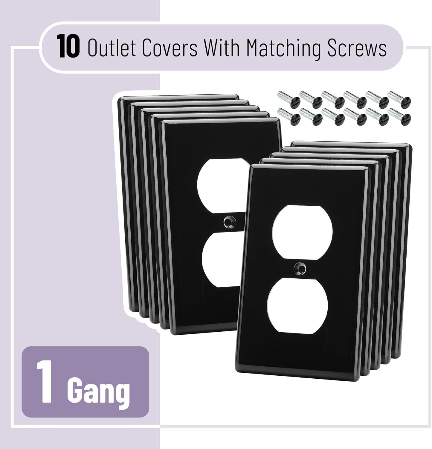 Black Painted Duplex Receptacle Outlet Cover Plates, 10 Pack