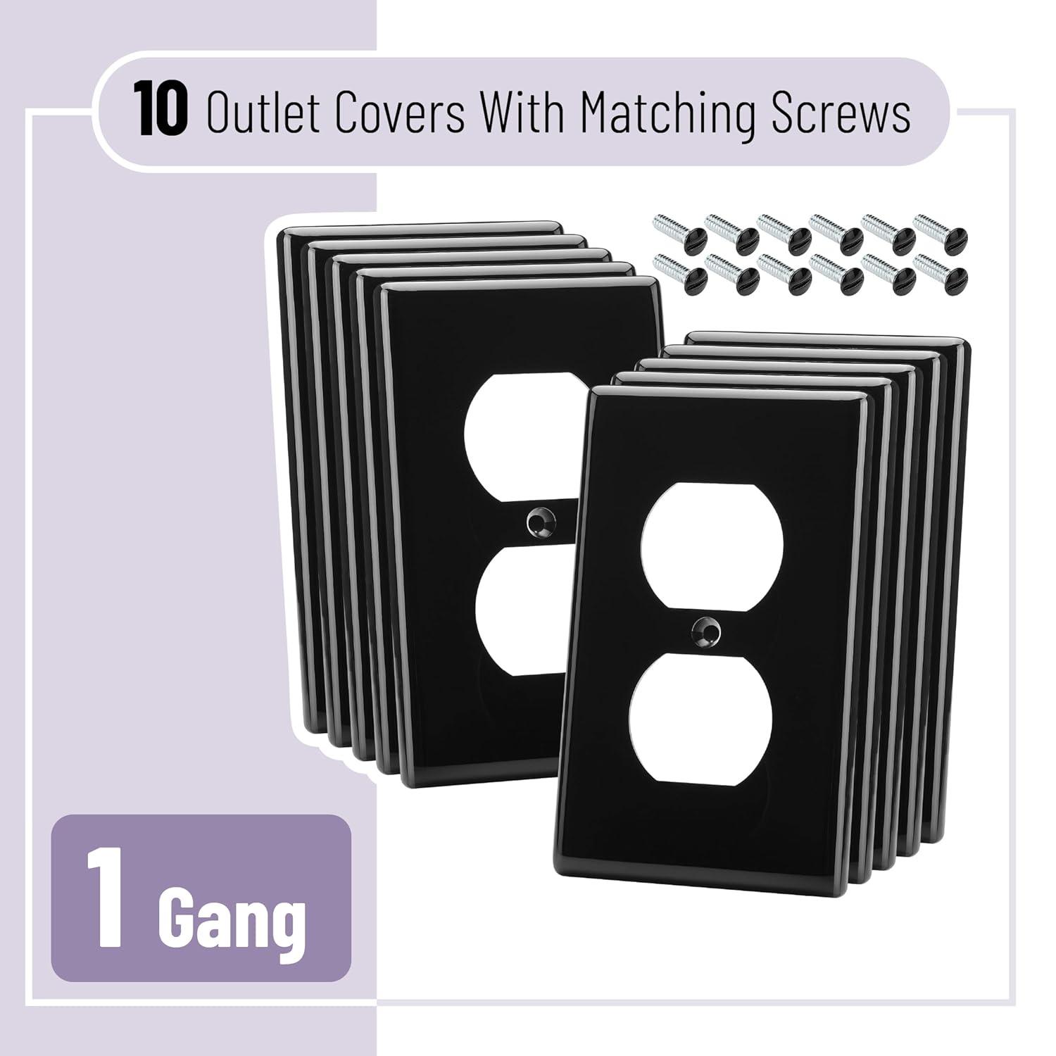 Black Painted Duplex Receptacle Outlet Cover Plates, 10 Pack