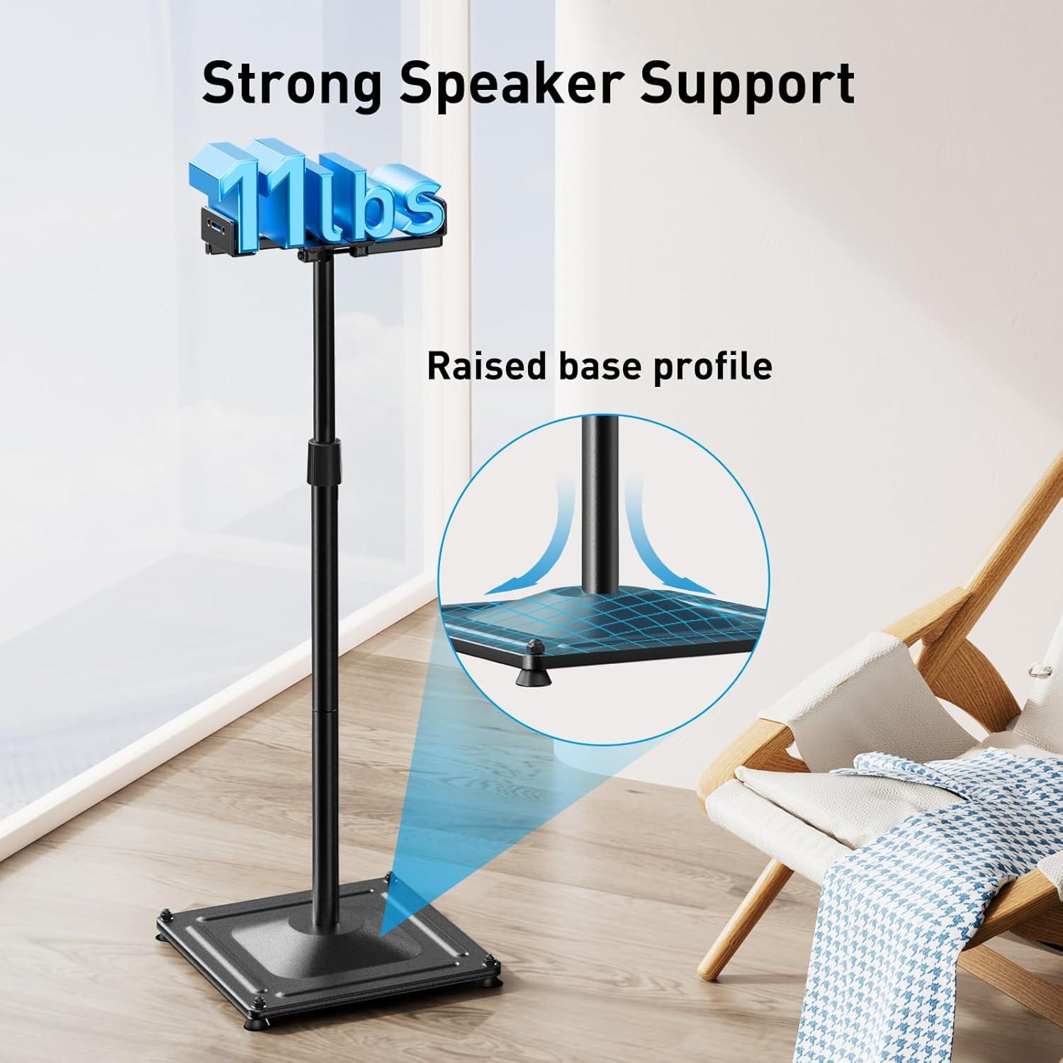 PERLESMITH Universal Speaker Stands Height Adjustable Extend 30.7 to 42.5 Holds Satellite Speakers & Bookshelf Speakers up to 11lbs-1 Pair PSSS2 Black