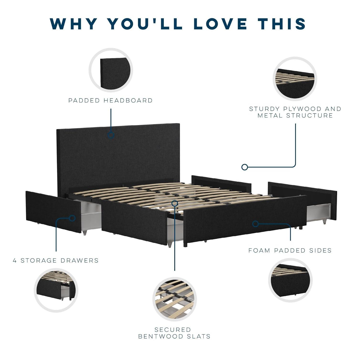 Novogratz Kelly Upholstered Unfinished Platform Storage Bed