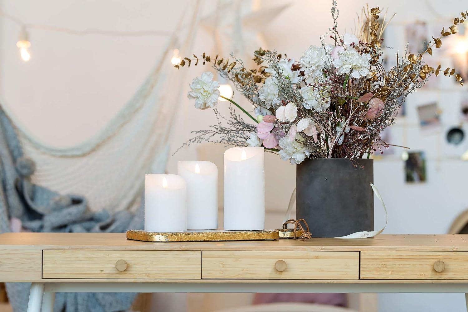 VENTA Set of 3 Ivory & White Pillar Candles | Real Wax Battery Operated Flickering LED Candles with Remote | Timeless Decor for Farmhouse, Modern & Mantel Displays