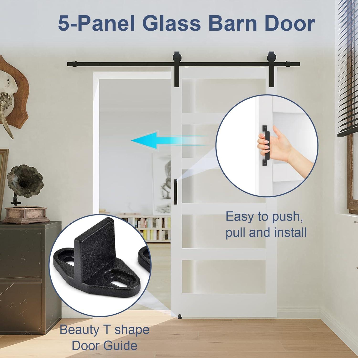 JUBEST Tempered Frosted Glass Barn Door with Installation Hardware Kit and Handle, Wood Sliding Barn Door