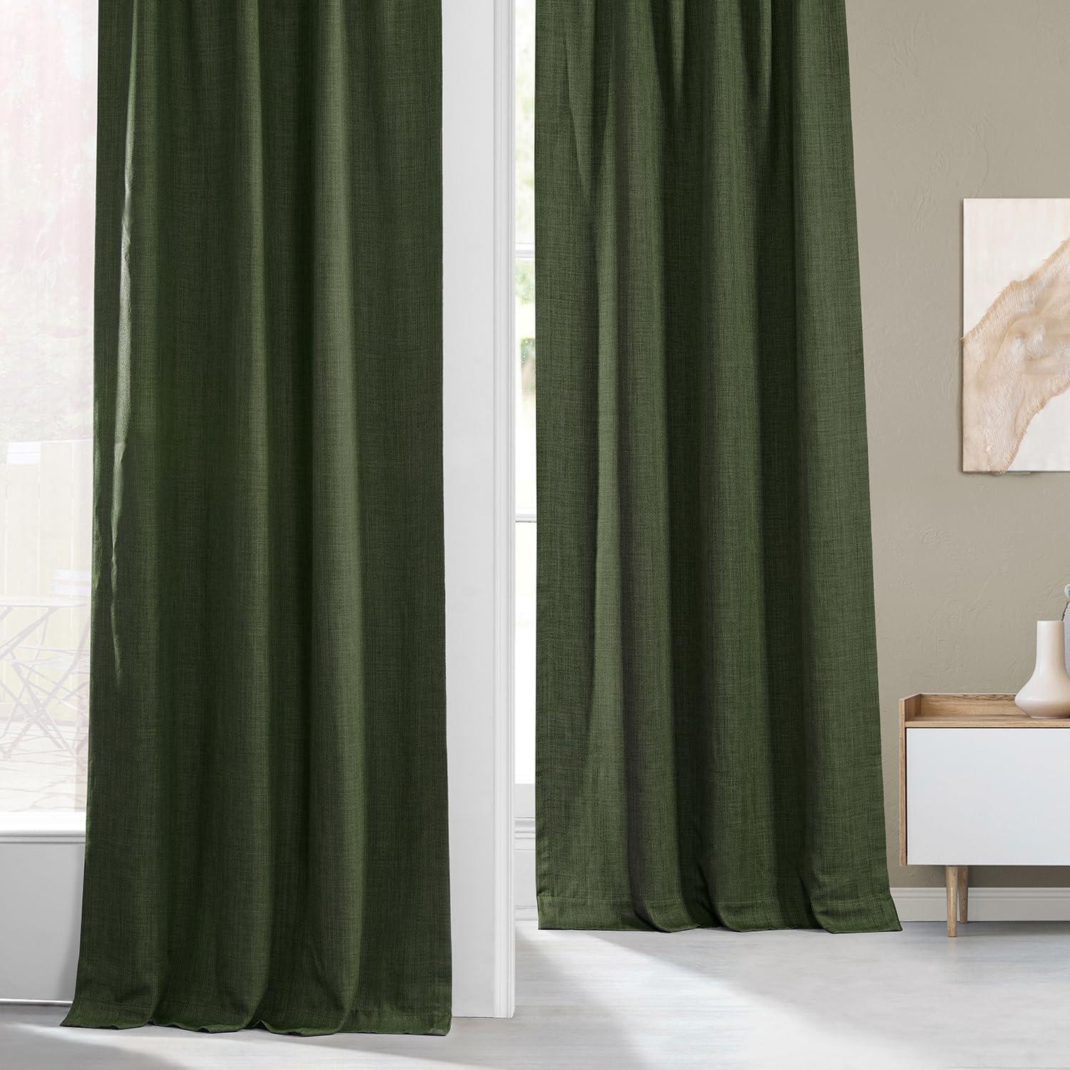 HPD Half Price Drapes Tuscany Green Faux Linen Room Darkening Curtains for Bedroom & Living Room Curtains (1 Panel), Door & Window Curtains 84 inches long, Rod Pocket Curtains, 50W X 84L