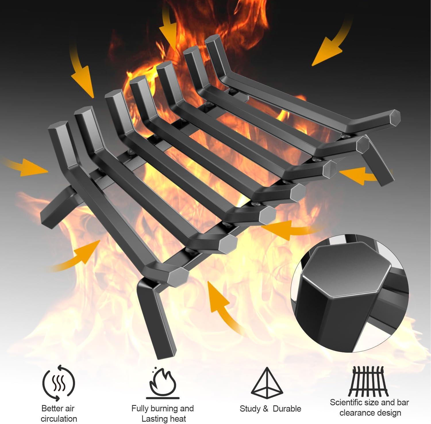 Fireplace Log Grate 30 inch Wrought Iron Fire Place Grates Heavy Duty Solid Steel Indoor Chimney Hearth 3/4" Bar Outdoor Firepit Wood Stove Firewood Burning Rack Holder