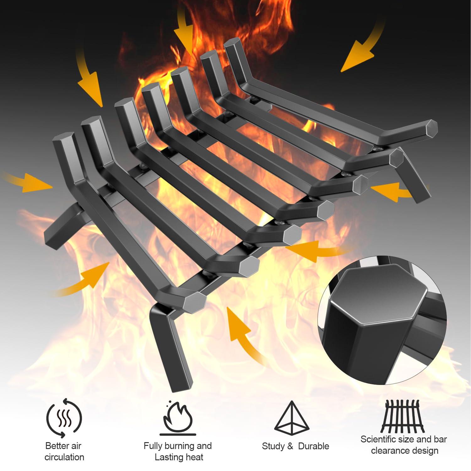 Fireplace Log Grate 30 inch Wrought Iron Fire Place Grates Heavy Duty Solid Steel Indoor Chimney Hearth 3/4" Bar Outdoor Firepit Wood Stove Firewood Burning Rack Holder