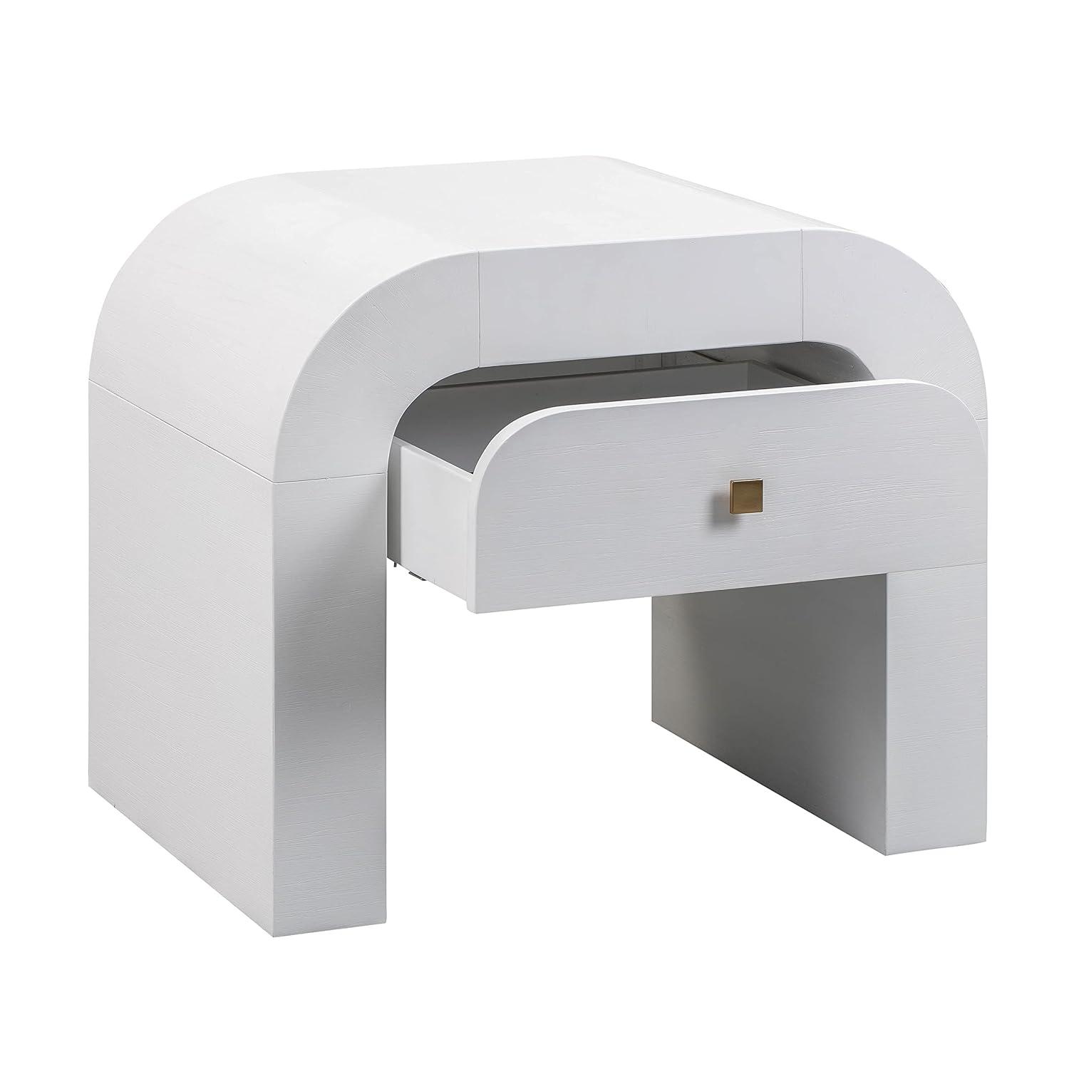 TOV Furniture Hump White Acacia Nightstand with Gold Accents