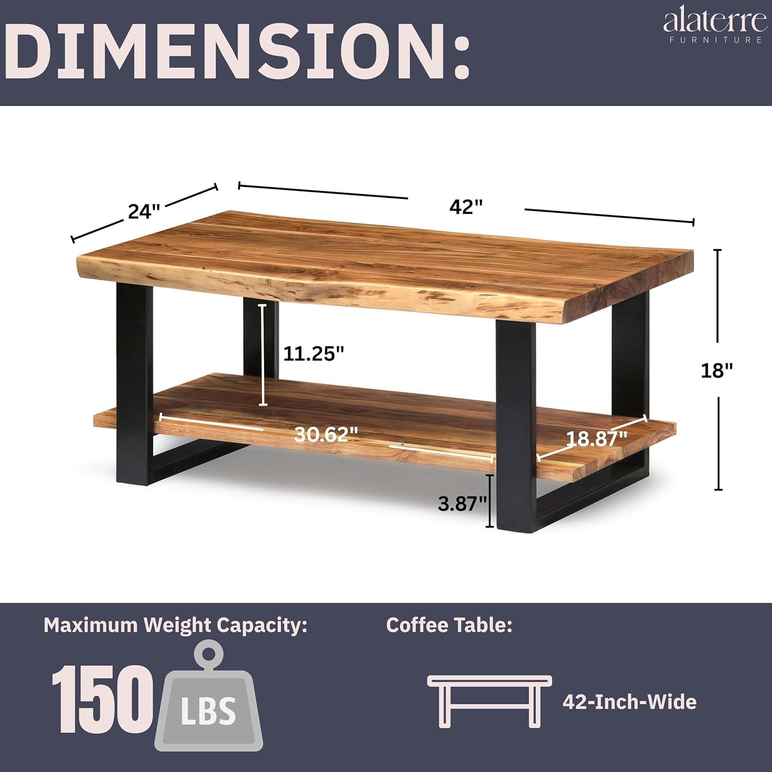 Alpine Live Edge Wood Coffee Table Natural - Alaterre Furniture: Acacia Sofa Table, Metal Legs, Rectangular