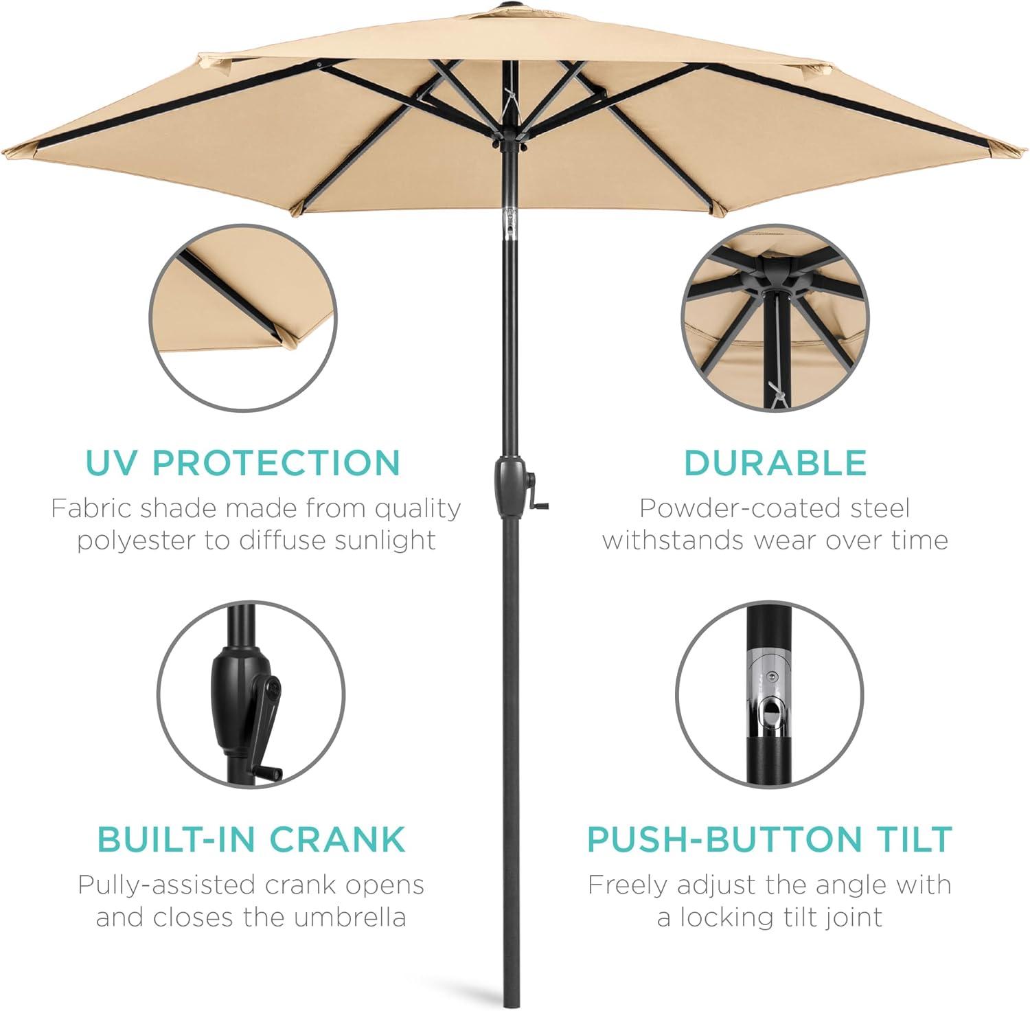 Best Choice Products 7.5ft Heavy-Duty Outdoor Market Patio Umbrella w/ Push Button Tilt, Easy Crank - Sand