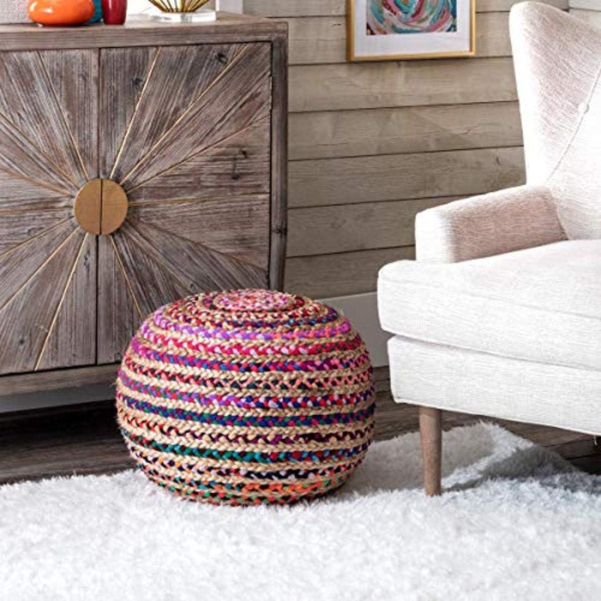 Ling Engineered Wood Round Modern Ottoman Pouf