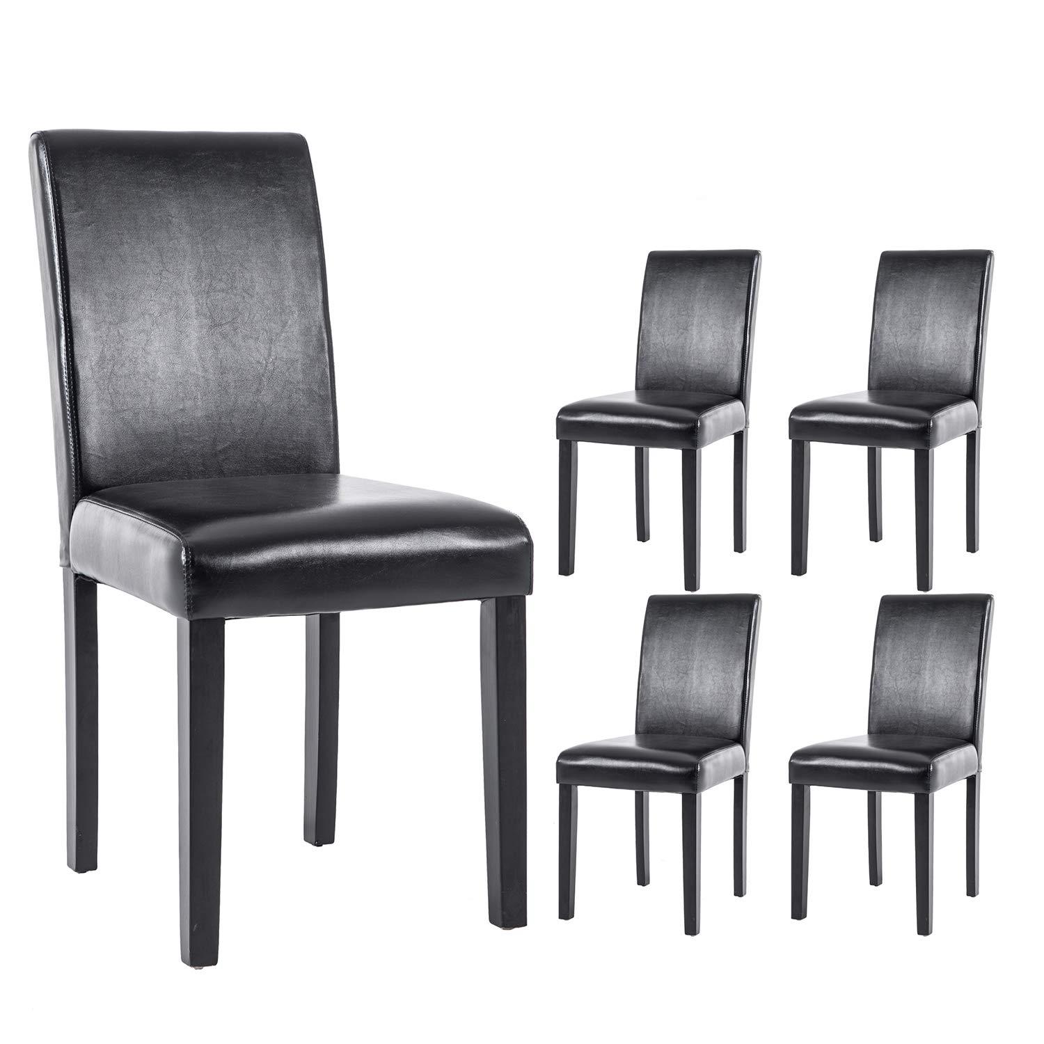 Tangkula Dining Chair Set of 4 w/ Acacia Wood Frame & Rubber Wood Legs Padded Backrest Black
