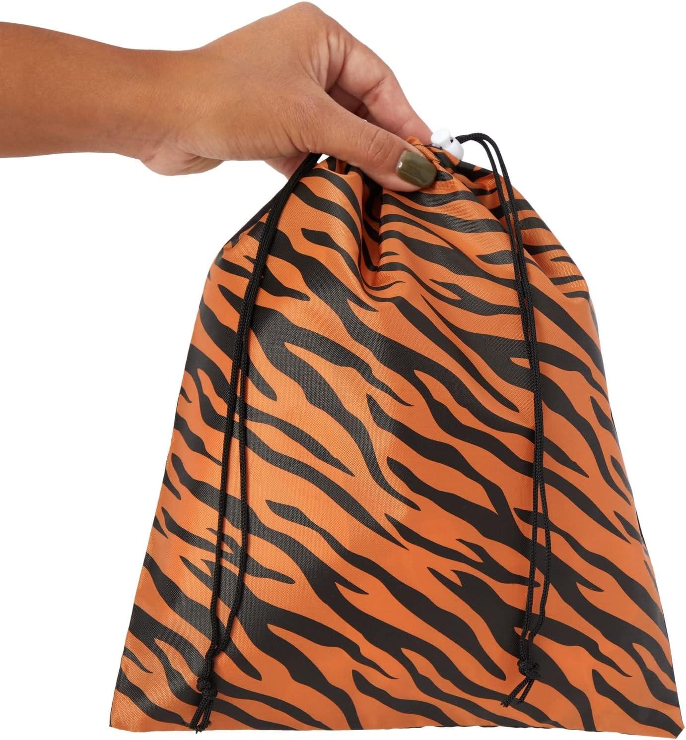 12 Pack Animal Print Drawstring Gift Bags for Jungle Safari Birthday Party, Baby Shower Favors, Goodies, Candy Treats (4 Designs, 10 x 12 In)