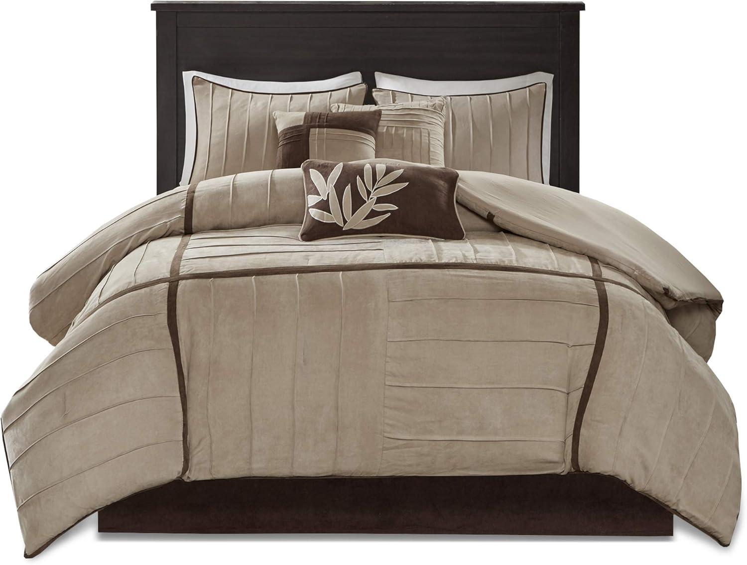 Beige and Brown Reversible Microsuede Queen Comforter Set