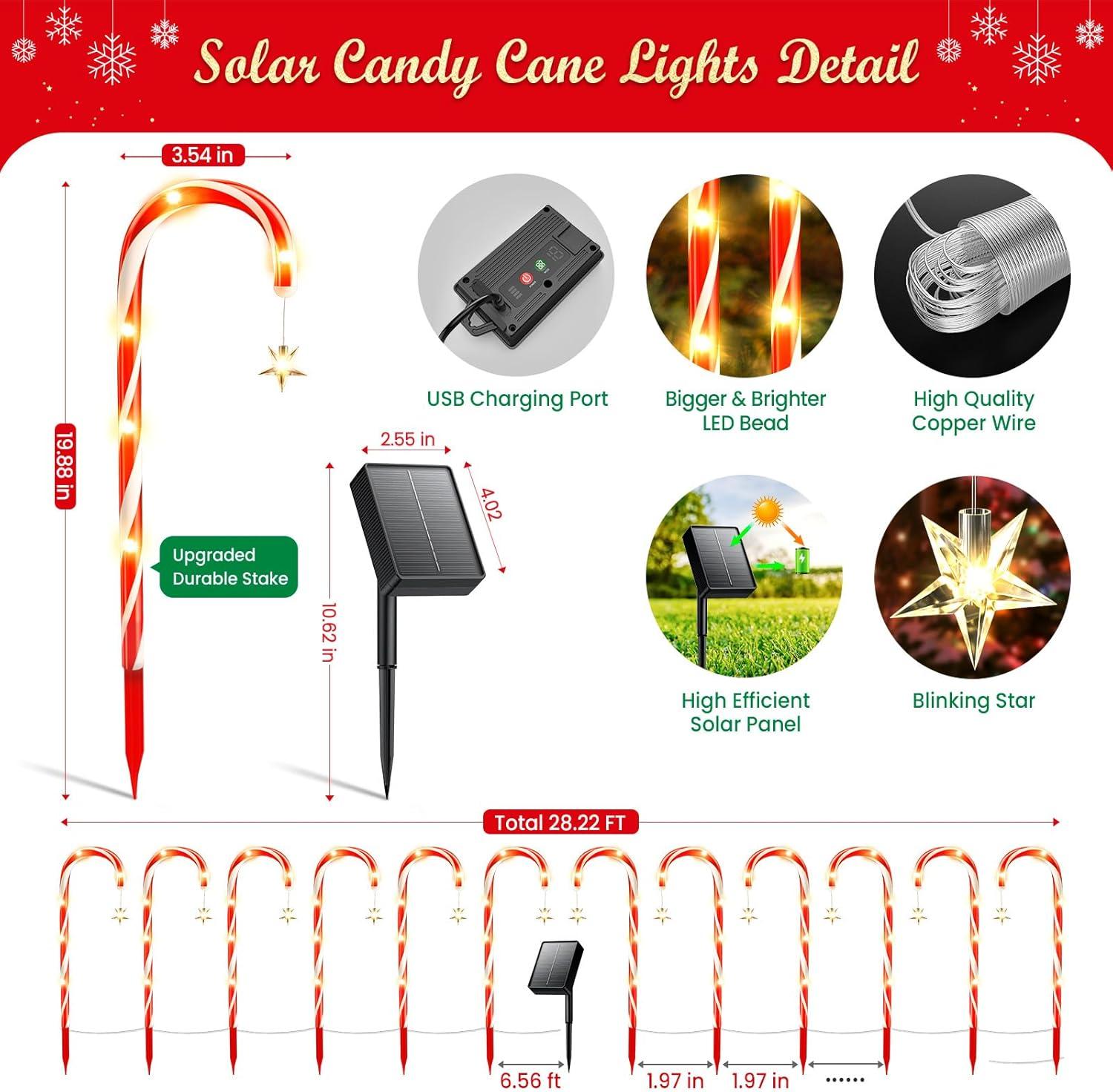 Red Solar LED Candy Cane Pathway Lights Multipack