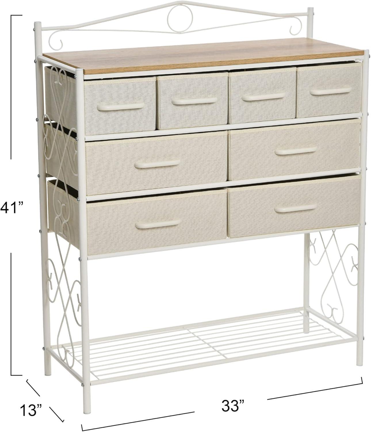 Coastal Oak White Metal Frame 8-Drawer Dresser with Storage Rack