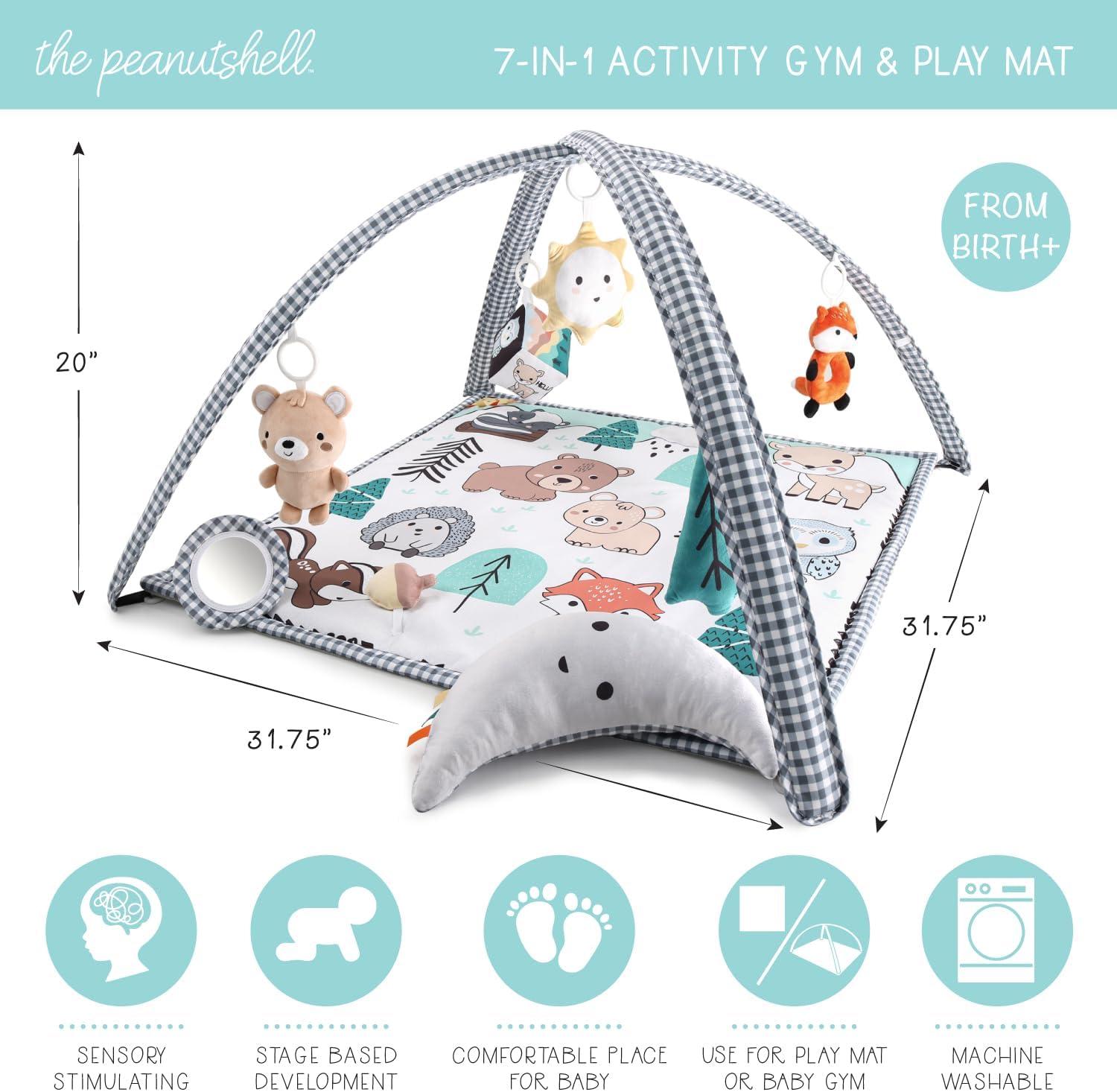 The Peanutshell Woodland 7-in-1 Activity Play Gym & Play Mat for Baby