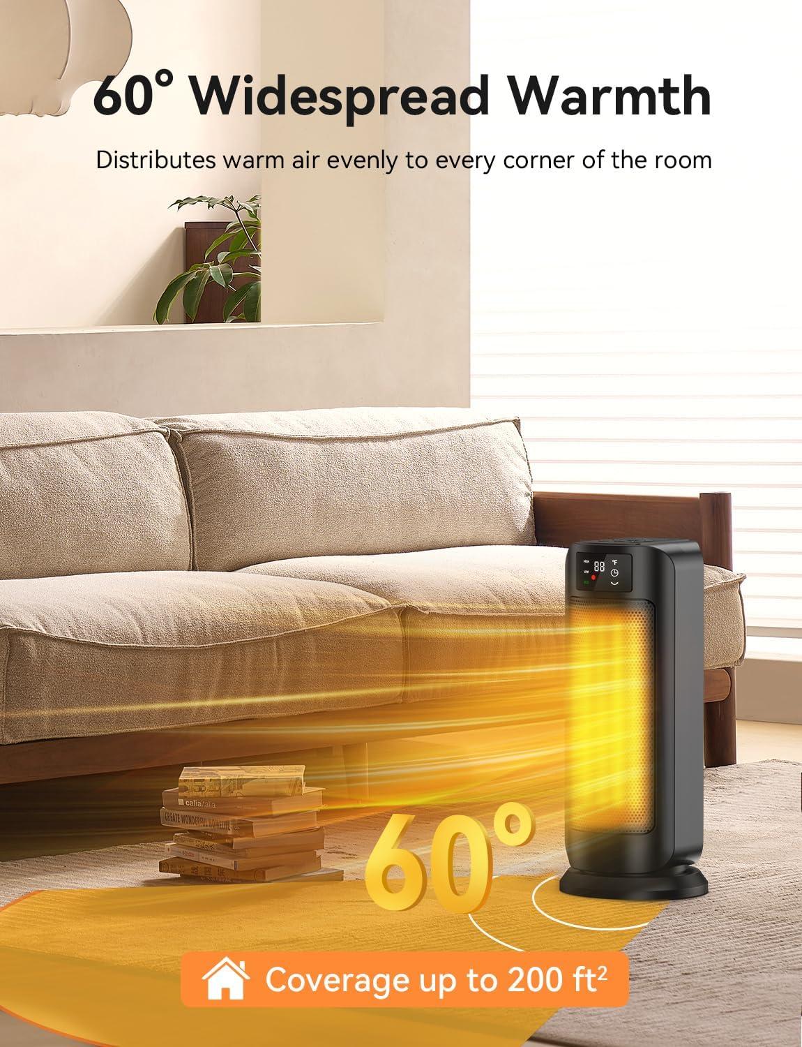 Black Ceramic Electric Tower Heater with Thermostat and Oscillation