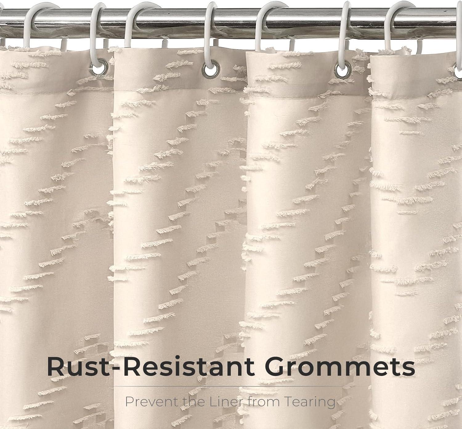 Beige Boho Shower Curtain 72 X 72 Modern Farmhouse Shower Curtain Bohemian Chic Tufted Chevron Textured Striped Minimalist Shower Curtain Woven Fabric Cute Beige/Cream Shower Curtain
