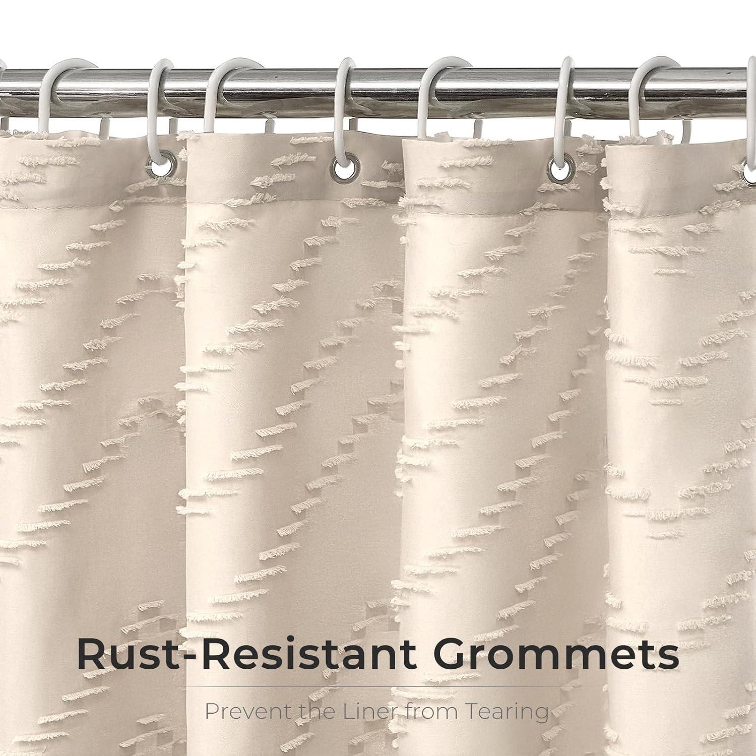 Beige Boho Shower Curtain 72 X 72 Modern Farmhouse Shower Curtain Bohemian Chic Tufted Chevron Textured Striped Minimalist Shower Curtain Woven Fabric Cute Beige/Cream Shower Curtain