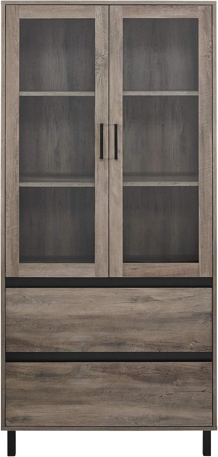 Walker Edison Clark 68" Glass Door Modern Engineered Wood Hutch in Gray Wash