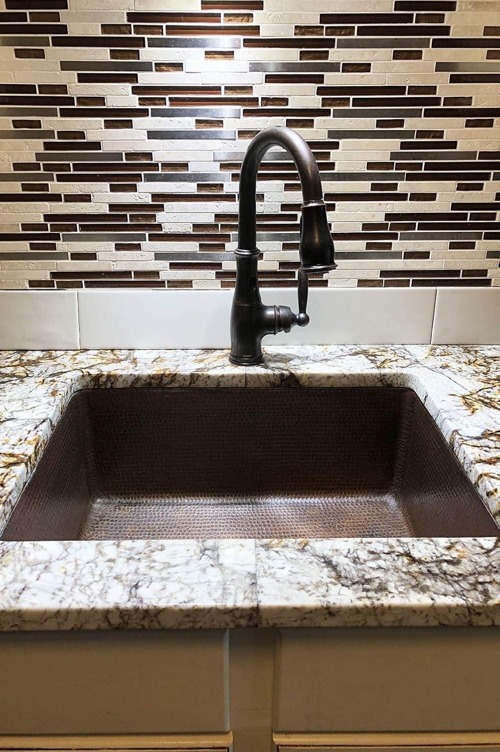 Premier Copper Products KSDB25199 25" Hammered Copper Single Basin Kitchen Sink