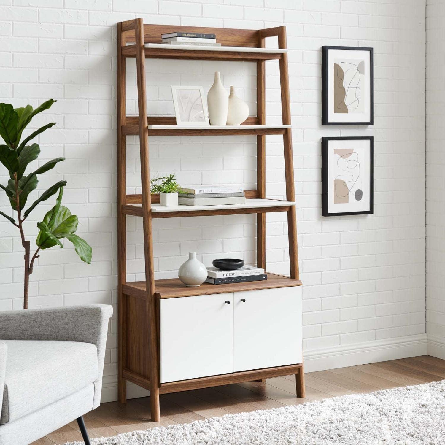 Modway 71" Bixby Bookshelf Display White/Walnut: Modern Arched Design, 4-Tier Storage, Metal Hardware