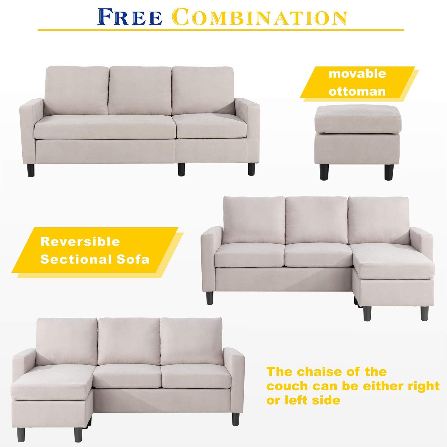 Shintenchi 79 Inch Convertible Sectional Sofa Couch, Modern Linen Fabric L-Shaped , 3-Seat Sofa Sectional with Reversible Chaise for Living Room, Apartment and Small Space (Dark Grey)