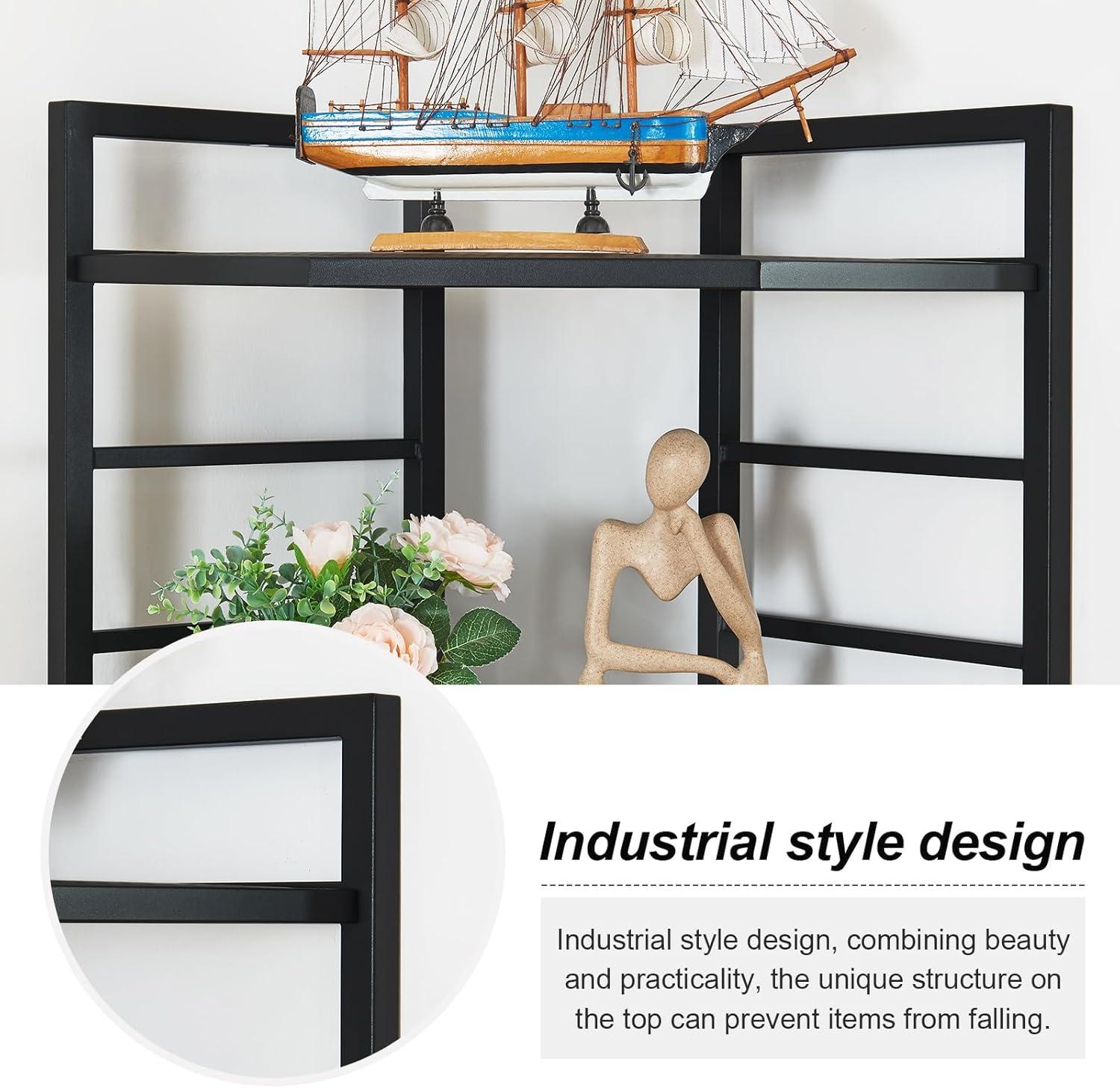 Industrial Black and Brown 7-Tier Corner Bookshelf