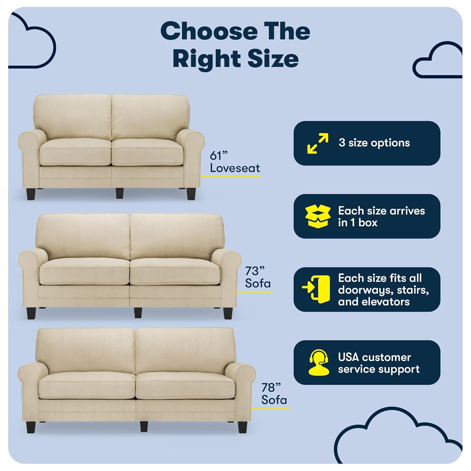 Serta Copenhagen 78" Rolled Arm Sofa, Easy Care Fabric, Soft Pillow Back, Pocket Coil Seat Cushions