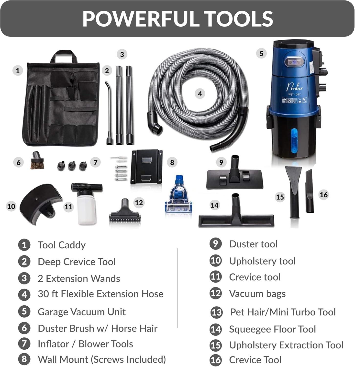 Prolux Professional Shop Wall Mounted Garage Vac Wet Dry Pick Up
