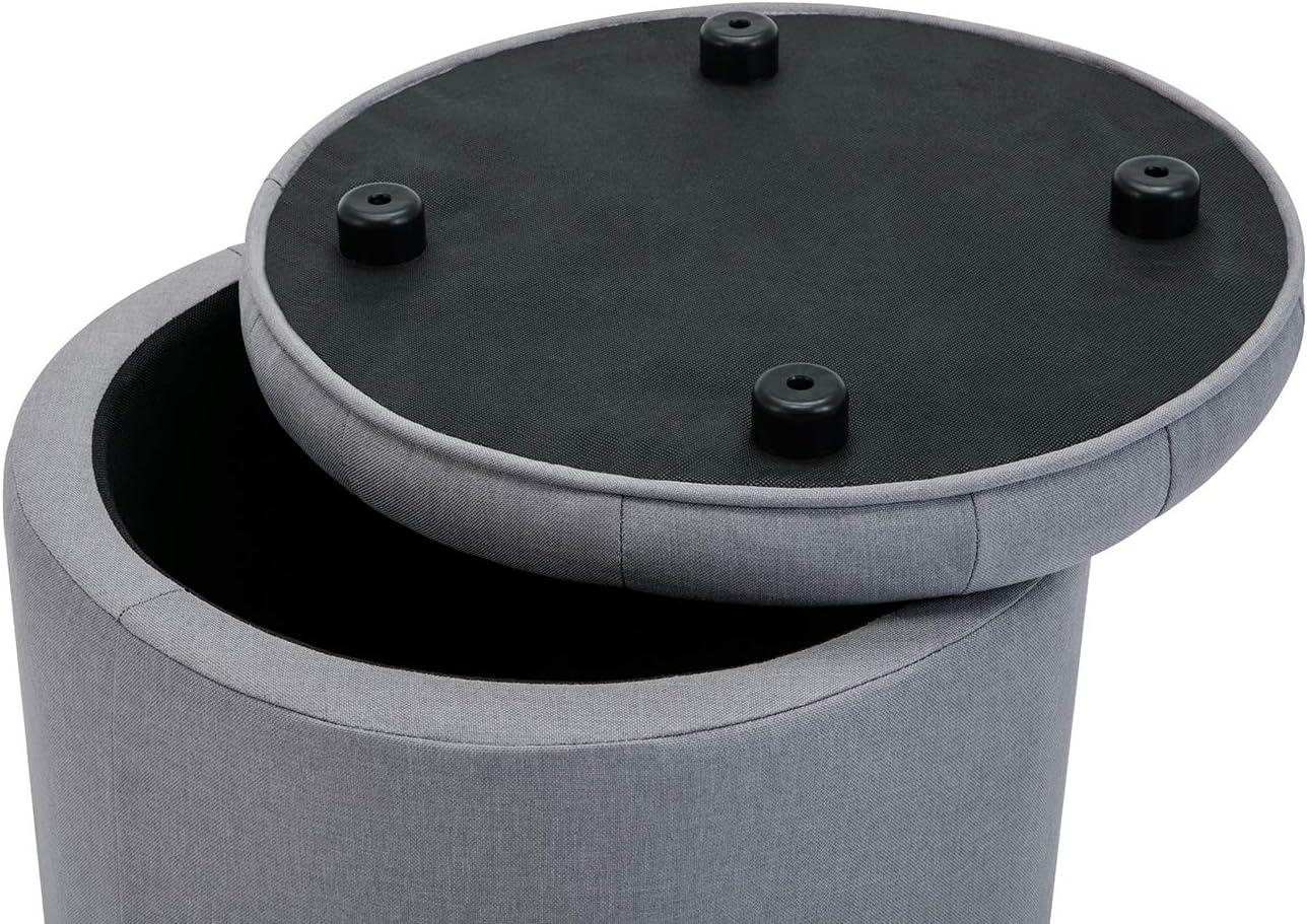 Elegant Gray Tufted Round Cocktail Ottoman with Storage