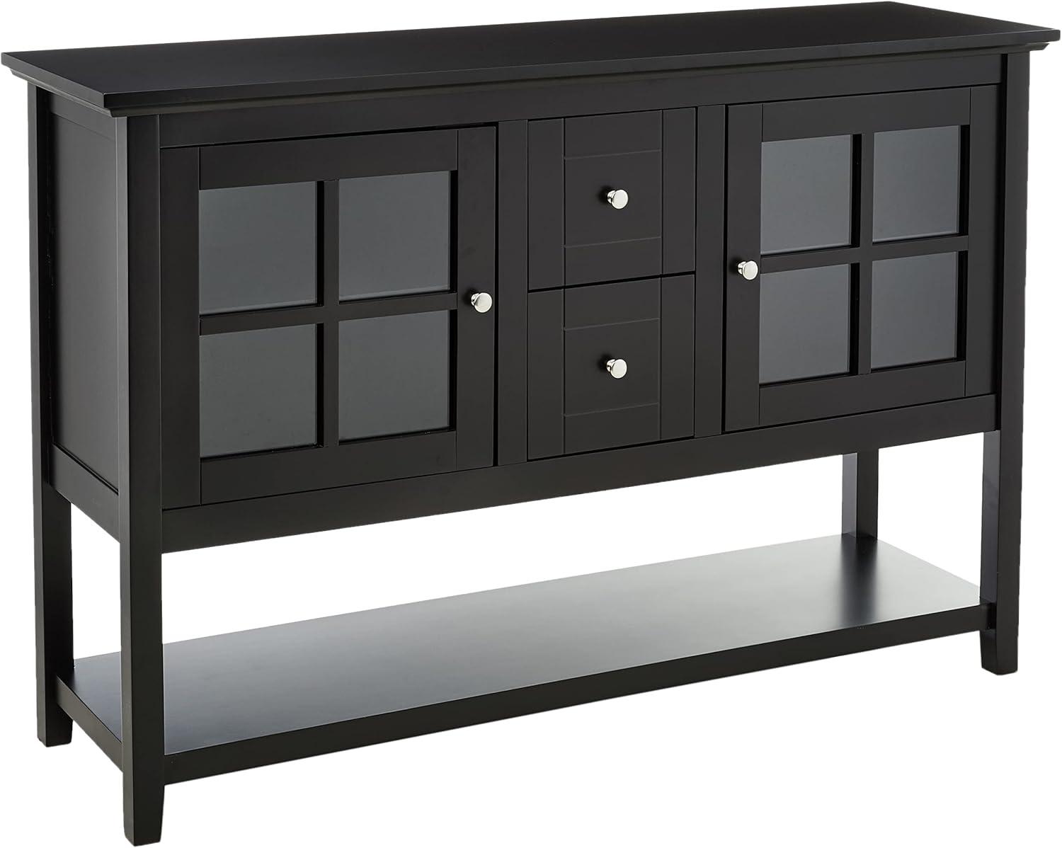 Elegant 52" Black High-Grade MDF TV Stand with Glass-Paned Doors