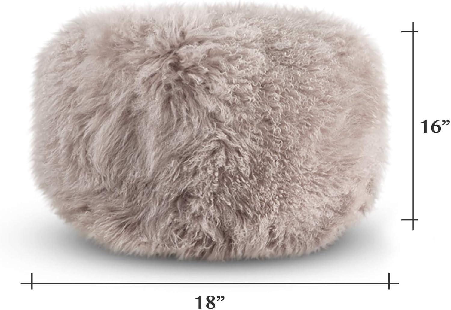 Fog Grey Mongolian Wool Lamb Fur Pouf Ottoman 26"x19"x16"