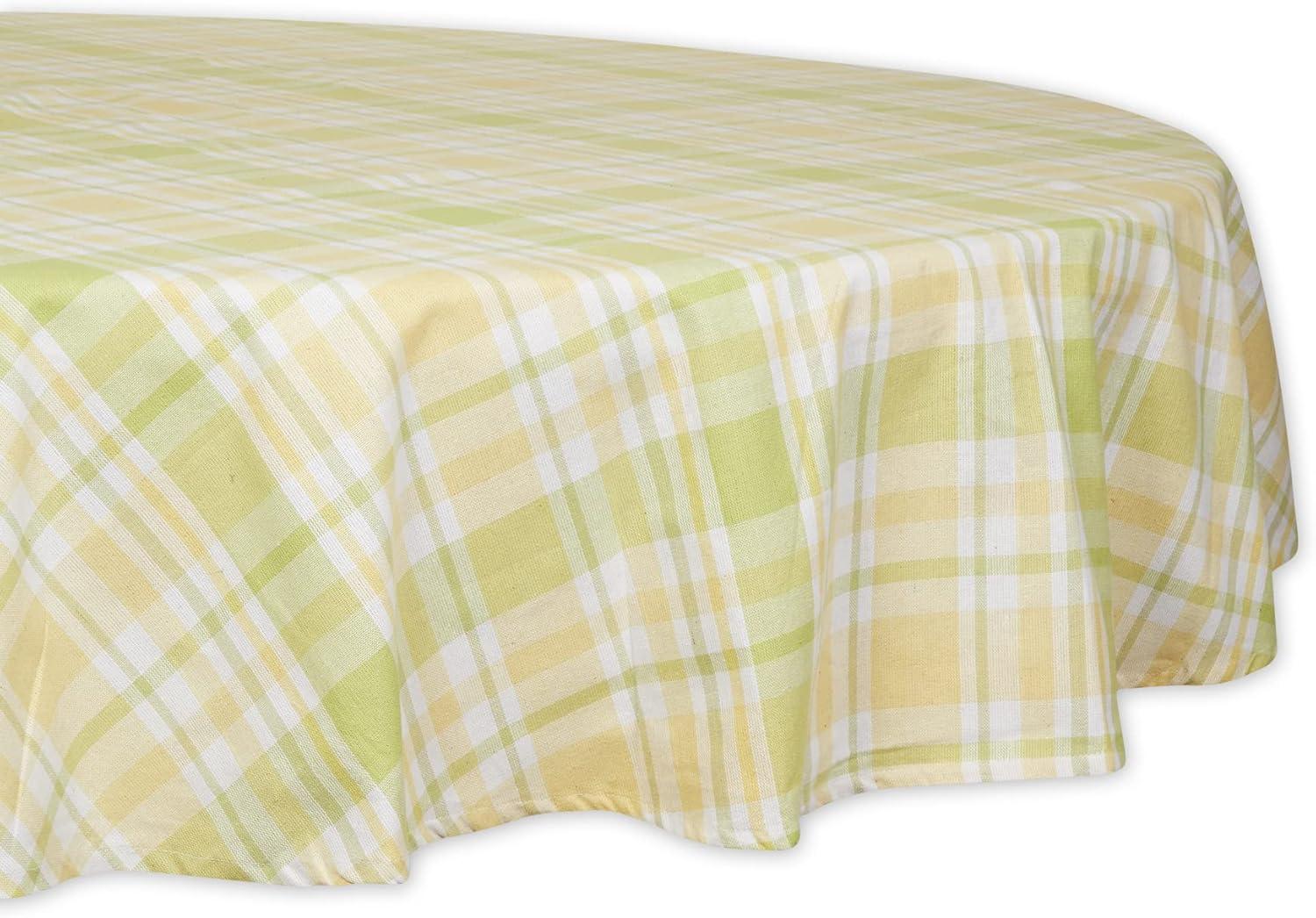 Lemon Bliss Plaid Cotton Round Tablecloth 70"