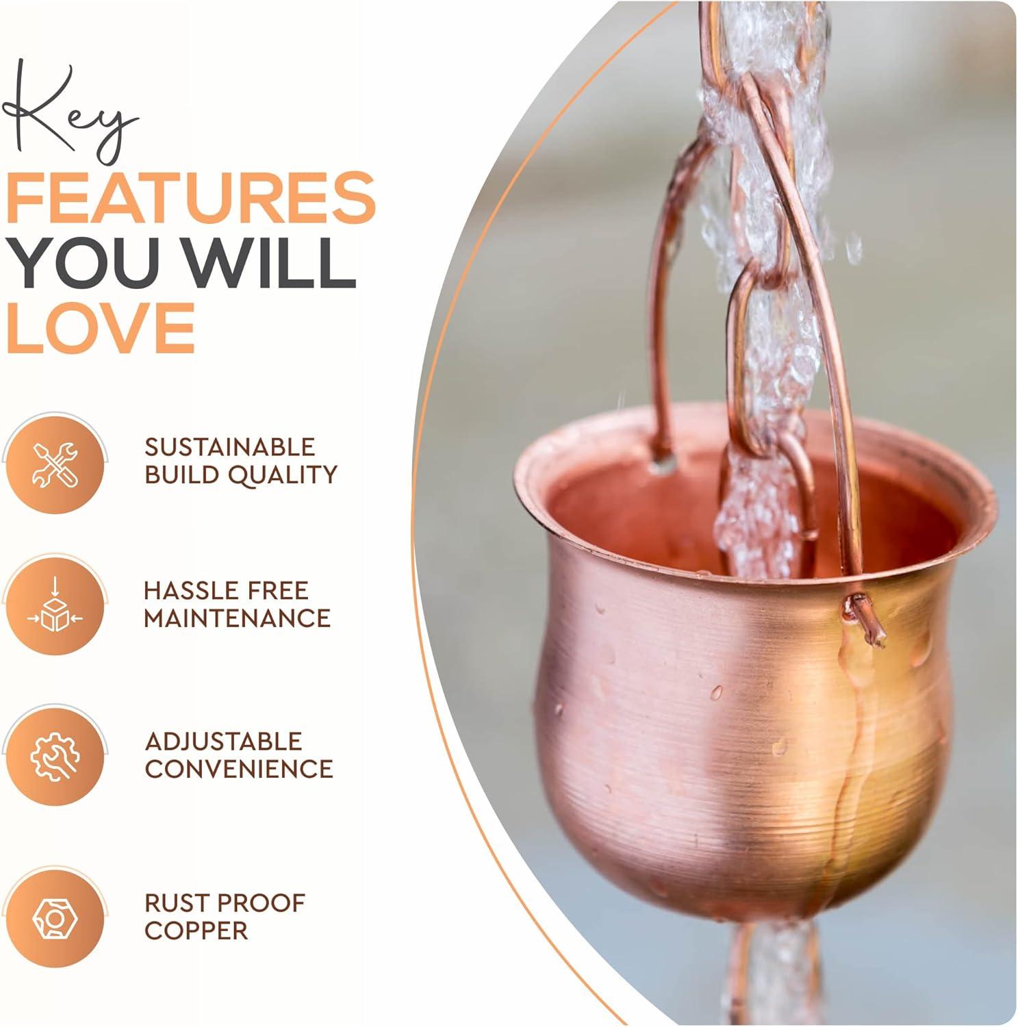 Marrgon Marrgon Copper Rain Chain with Pot Style Cups for Gutter Downspout Replacement