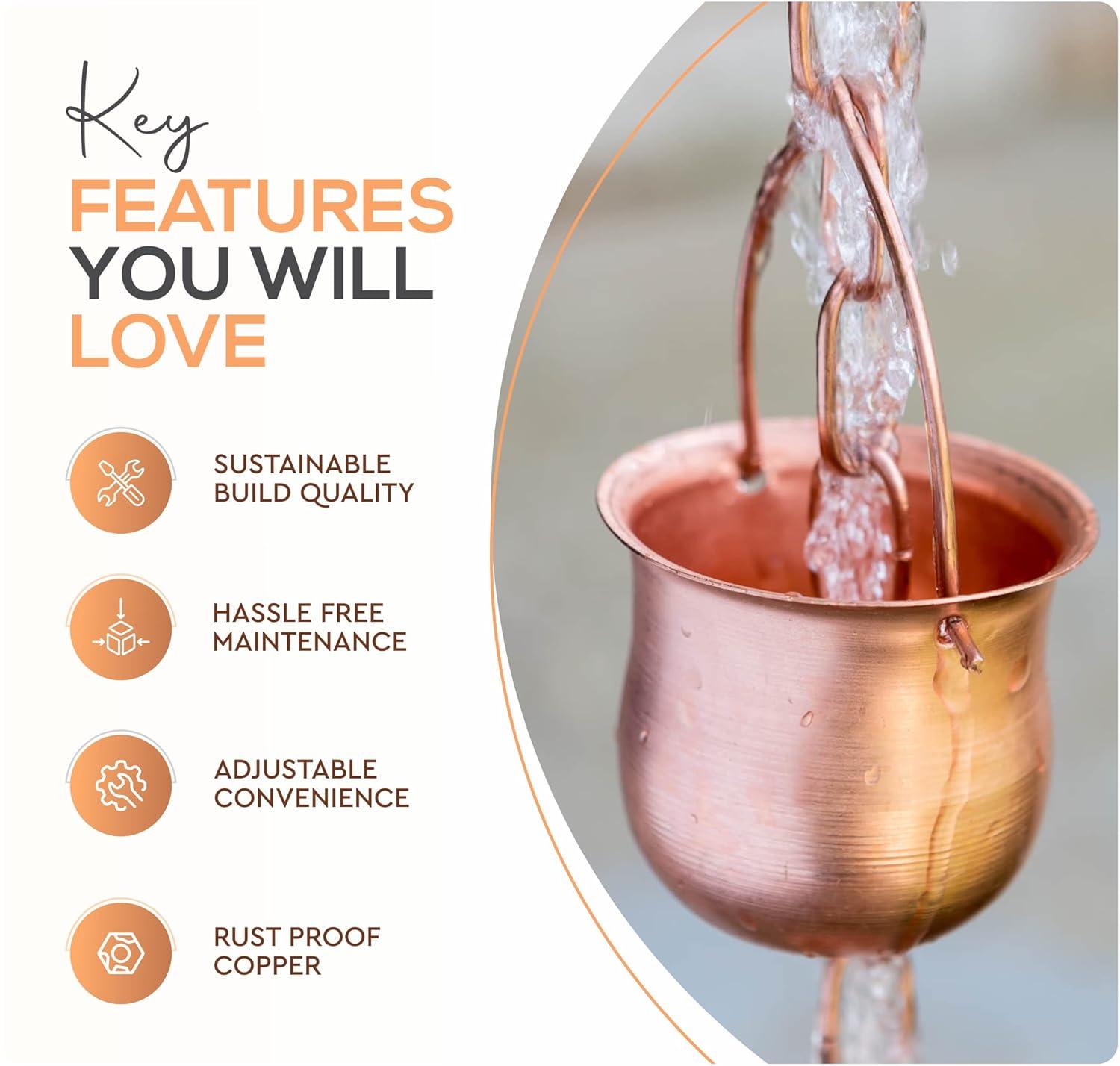 Marrgon Marrgon Copper Rain Chain with Pot Style Cups for Gutter Downspout Replacement