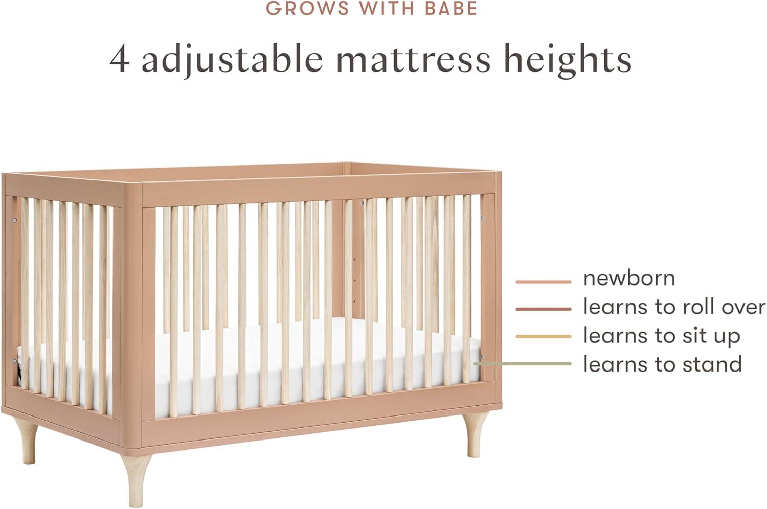 Babyletto Lolly Canyon Pink & Washed Natural Wood 3-in-1 Convertible Baby Crib with Toddler Bed Conversion Kit