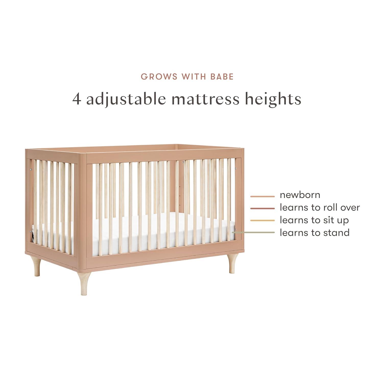 Babyletto Lolly Canyon Pink & Washed Natural Wood 3-in-1 Convertible Baby Crib with Toddler Bed Conversion Kit