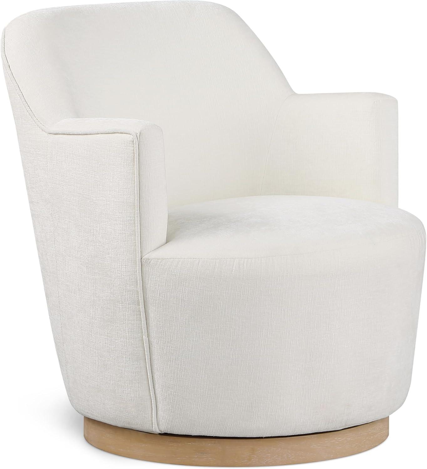 Clarita Cream Chenille Fabric Swivel Accent Chair with Natural Wood Base