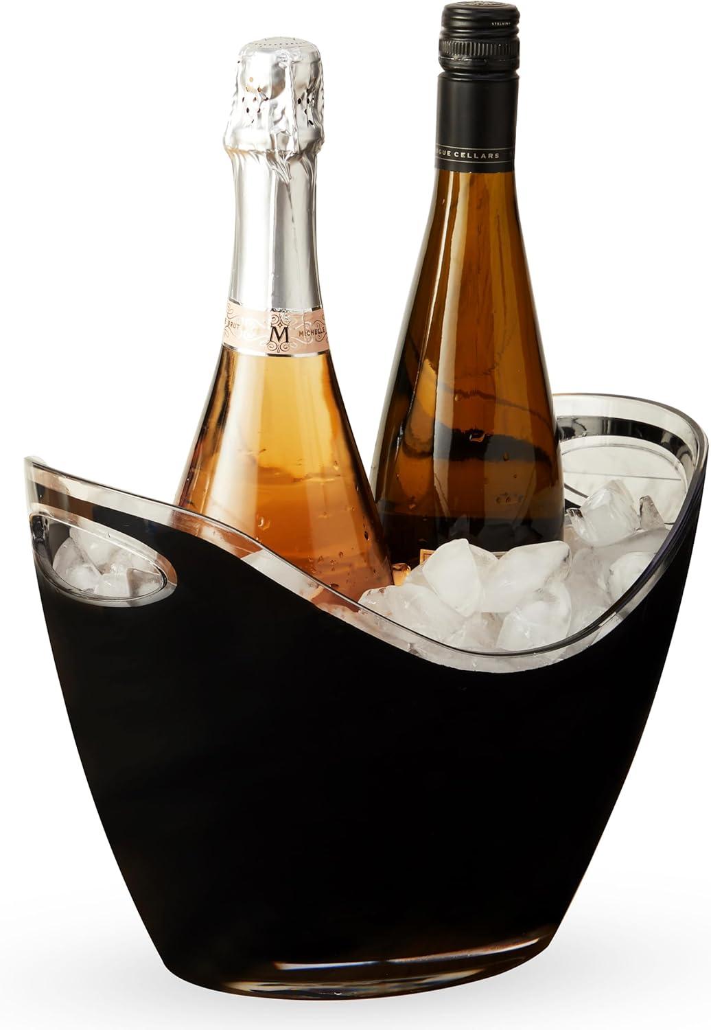 Black Acrylic Modern Ice Bucket with Cut-Out Handles